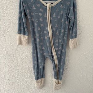 Cozy Blue and Cream Footie One Piece with Celestial Design